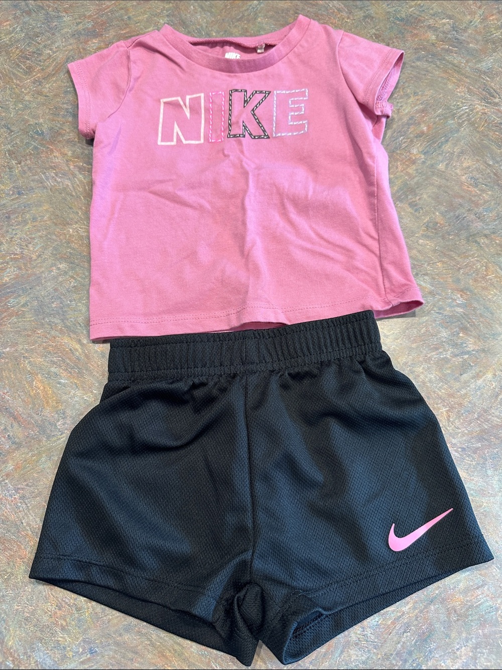 EU Nike Pink Logo Tee with Black Athletic Shorts Set